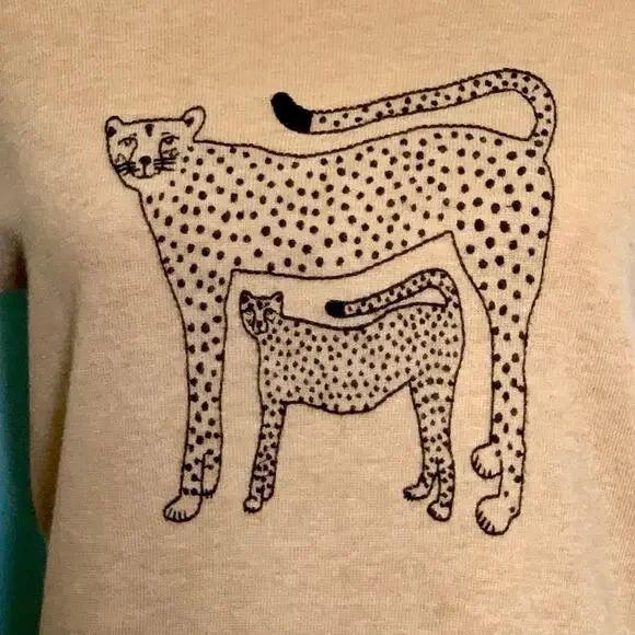 J. Crew Factory Embroidered Cheetah Teddie Sweater Size Small - Picture 3 of 9